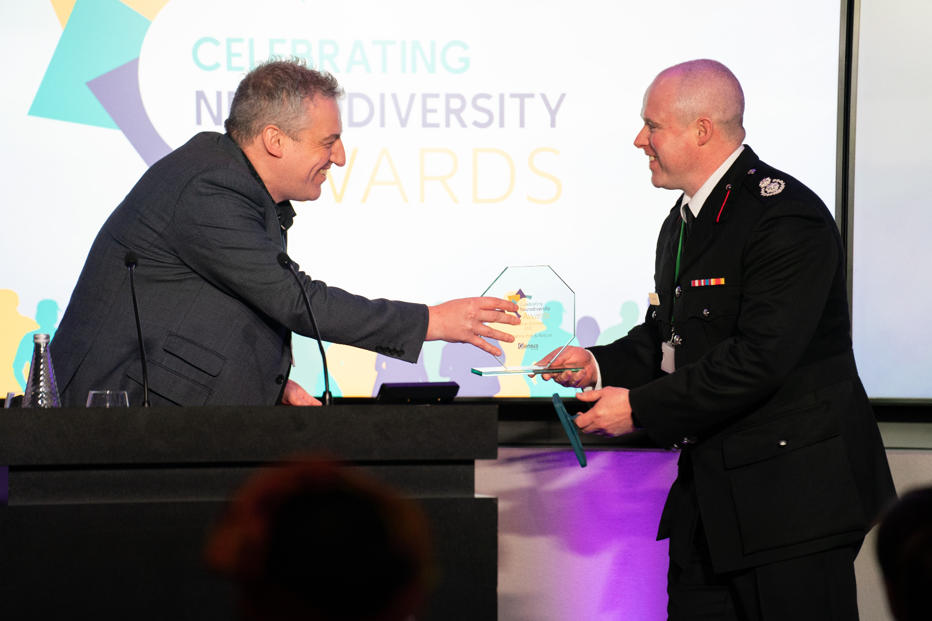 Wayne Kelly presenting the Inclusive Employer Award at the Celebrating Neurodiversity Awards
