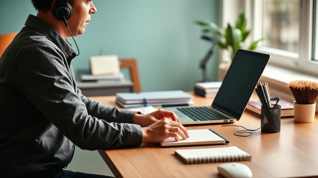 A professional working productively with supportive tools at their desk