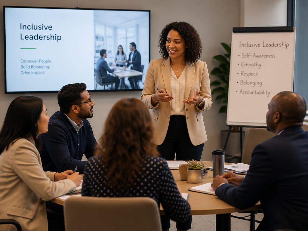A leadership coach mentoring a diverse group of managers in a development session